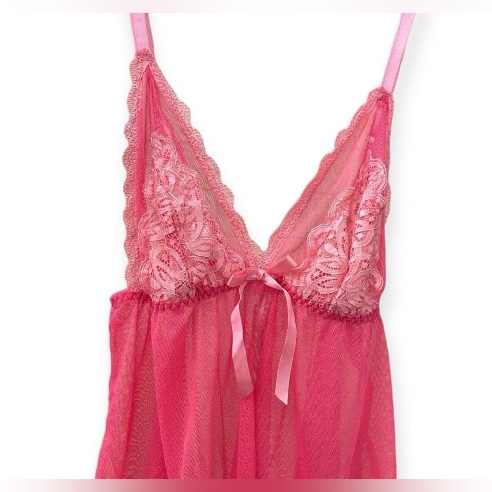 Y2K 2 Toned Sheer Pink Lace Babydoll Cami w/Adjustable Spaghetti Straps.MD